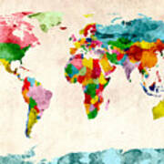 World Map Watercolors Art Print
