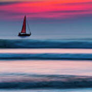 Yacht Sailing At Sunset Art Print