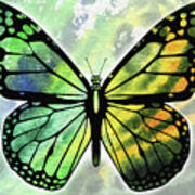 Yellow And Green Watercolor Butterfly Art Print