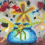 Yellow Flower Blue Vase Art Print