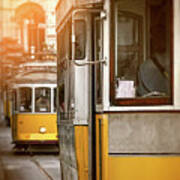 Yellow Trams Of Lisbon Portugal Art Print