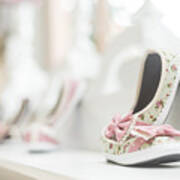 Young Girl Shoes In Children Footwear Shop Art Print