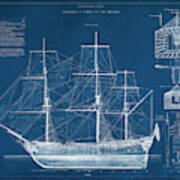 Antique Ship Blueprint Iv #1 Art Print