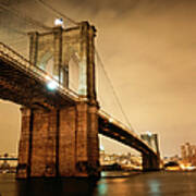 Brooklyn Bridge At Night #1 Art Print