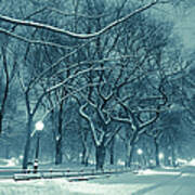 Central Park By Night During Snow Storm #1 Art Print
