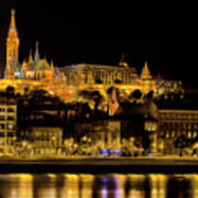 Danube Night View In Budapest #1 Art Print