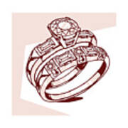 Diamond Engagement Ring And Wedding Band #1 Art Print