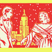 Man And Woman On Balcony In New York #1 Art Print