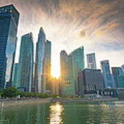 Panoramic View Of Singapore At Dusk #1 Art Print