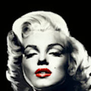 Red Lips Marilyn In Black #1 Art Print