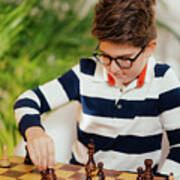 Schoolboy Playing Chess Art Print