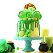 St Patrick's Day Theme Lollipop Candy Land Drip Cake. #1 Art Print