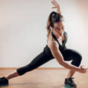 Woman Exercising With Sliding Fitness Discs #1 Art Print