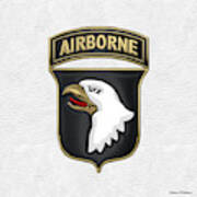 101st Airborne Division - 101st  A B N  Insignia Over White Leather Art Print