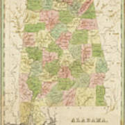 1838 Map Of Alabama Historical Map Art Print
