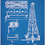 1916 Howard Hughes Oil Drilling Rig Attachment Patent Print Blueprint Art Print