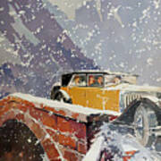 1927 Snow Scene Voison Sedan With Passengers Original French Art Deco Illustration Art Print