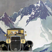 1928 Lorraine On Snowy Road Alps Original French Art Deco Illustration Art Print