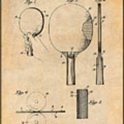 1934 Ping Pong Paddle, Table Tennis Paddle Patent Antique Paper Art Print