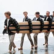 Beach Boys On The Beach With A Surfboard Art Print