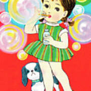 Girl Blowing Bubbles #2 Art Print