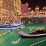 Las Vegas River Gondolas At Night #2 Art Print