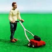 Man Mowing Lawn #2 Art Print
