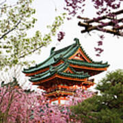 Temple With Cherry Blossom #2 Art Print