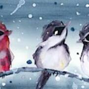3 Birds In The Snow Art Print