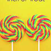 Rainbow Lollipop Candy On Bright Yellow Wood Table.  #3 Art Print