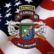 75th Ranger Regiment - Army Rangers Special Edition Over American Flag Art Print