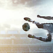 Soccer Player Kicking Ball In Stadium #9 Art Print