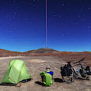 A Cyclist Camping Near Paranal Observatory In Atacama Desert, Chile Art Print