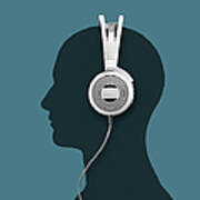 A Headphone And A Silhouette Head Art Print