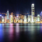 A Night View Of Victoria Harbour Art Print