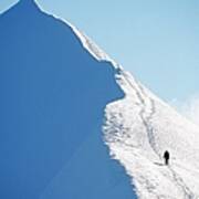 A Person Hiking On A Mountain Peak Art Print