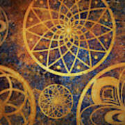 Abstract Fantasy Space With Golden Circle Pattern. Art Wallpaper Art Print