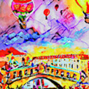 Abstract Venice Rialto Bridge Balloons Art Print