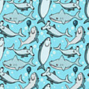 Adorable Shark Party Pattern Art Print