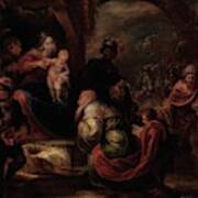 'adoration Of The Magi', Ca. 1670, Spanish School, Canvas, 54 Cm X 57 Cm, P01129. Art Print