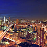 Aerial View Of New York City By Night Art Print