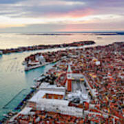 Aerial View Of Sunset In Venice, Veneto, Italy Art Print