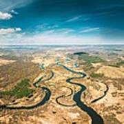 Aerial View River And Green Forest Art Print