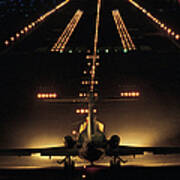 Airplane On Runway At Night Art Print