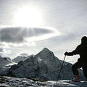 Alpinist On Mountain Top Ready To Go Art Print