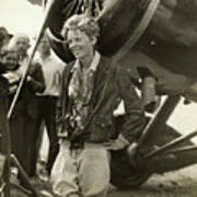 Amelia Earhart Beside Her Plane Art Print