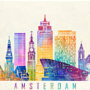 Amsterdam Landmarks Watercolor Poster Art Print