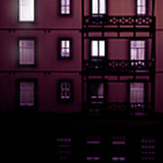 Apartment Building At Night With Lights Art Print