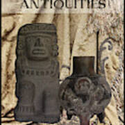 Artifacts,stone Statue And A Clay Vase Art Print