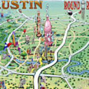 Austin Round Rock Texas Fun Map Art Print